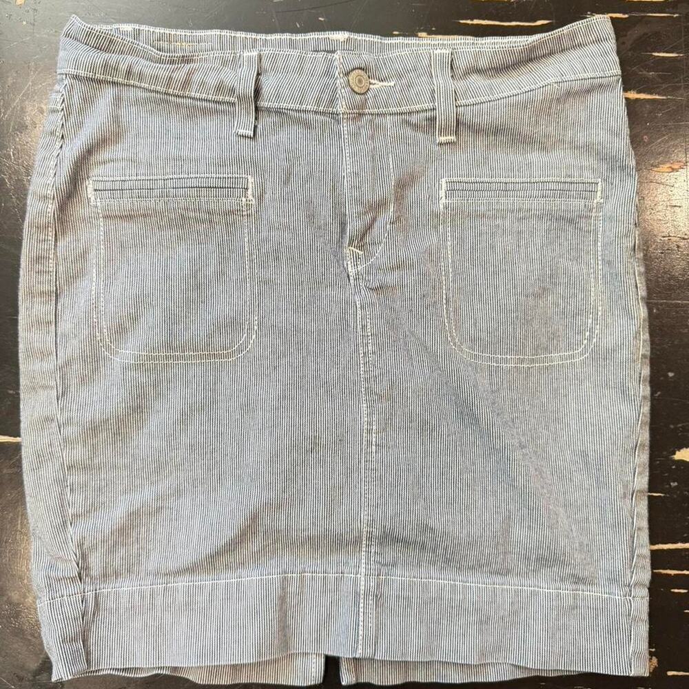 Levis Pin Striped Skirt White and Blue Gray Midi 8 Minimalist Nautical Preppy